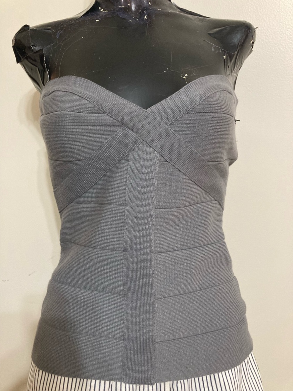 Poof Couture Strapless Gray Bandage Knit Top. Item# SSsw2